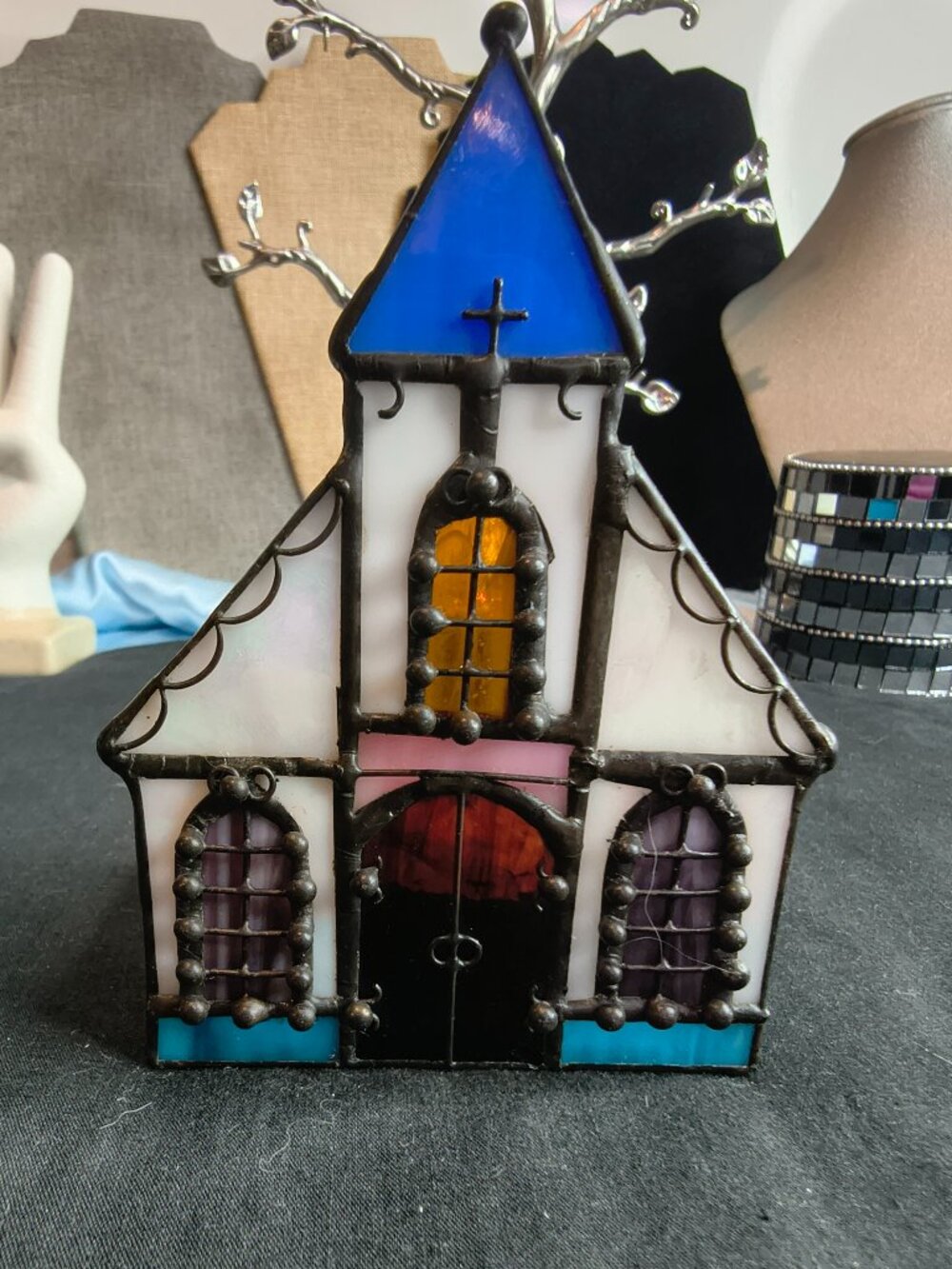 Faux Slag Glass Church Votive Candle Holder